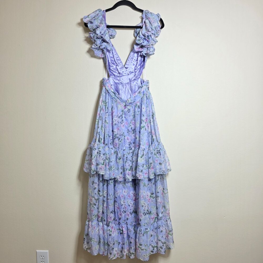 Ieena for Mac Duggal Ruffle Tiered Cut-Out Floral Chiffon Dress Size 4 MSRP $498 - Picture 7 of 12
